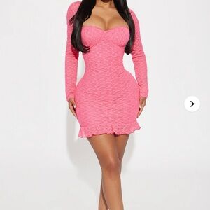Fashion Nova Orange and Pink Ruched Bodycon Dress